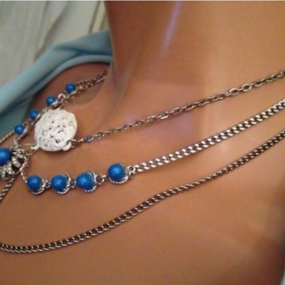 OOAK Artisan Vintage White/Blue Victorian Festoon Style Assemblage Drop Necklace - Picture 7 of 8